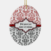 ダマスク模様ブラックレッド白カスタムオーナメント セラミックオーナメント (右)