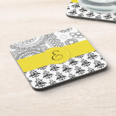 ダマスク模様,白黒ダマスク,モノグラム コースター (左側)