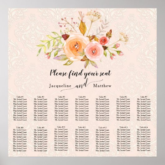 ダマスク水彩フローラ観葉座席図 ポスター (正面)