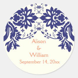 ダマスク海軍の青、サンゴ、結婚式の日付を保存 ラウンドシール