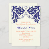 ダマスク海軍ブルー、コーラルのリハ結婚ーサルディナー 招待状 (正面/裏面)