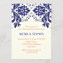 ダマスク海軍ブルー、コーラルのリハ結婚ーサルディナー 招待状