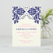 ダマスク海軍ブルー、ピンク結婚のリハーサルディナー 招待状 (スタンド正面)