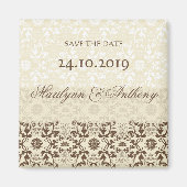 ダマスク渦巻きレースのコーヒー日付磁石を保存 マグネット (正面)