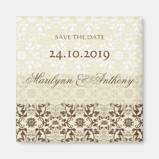 ダマスク渦巻きレースのコーヒー日付磁石を保存 マグネット (正面)