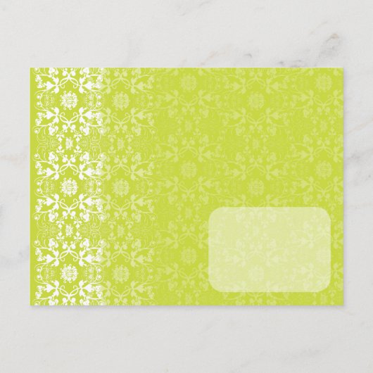 ダマスク渦巻きレースライム日付はがきを保存 案内ポストカード (裏面)