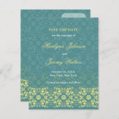 ダマスク渦巻きレース孔雀の日付はがきを保存 案内ポストカード (正面/裏面)