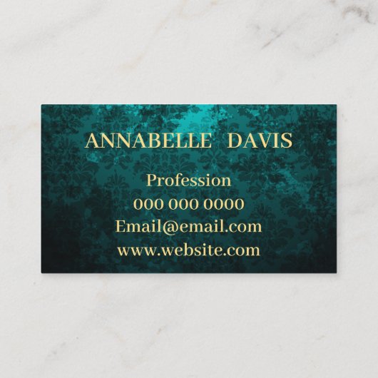ダマスク王室のターコイズパーソナライズされた 名刺 (裏面)