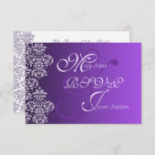 ダマスク王室のパープルウェディングRSVPカード 出欠カード (正面/裏面)