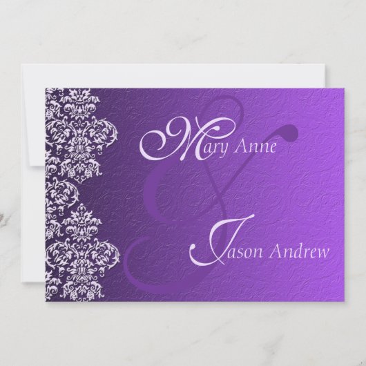 ダマスク王室のパープル結婚式招待状カード 招待状 (正面)