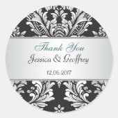 ダマスク白黒ありがとうご結婚ざいます ラウンドシール (正面)