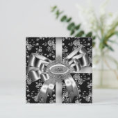 ダマスク白黒ジュエルシルバーボウ40th 招待状 (スタンド正面)