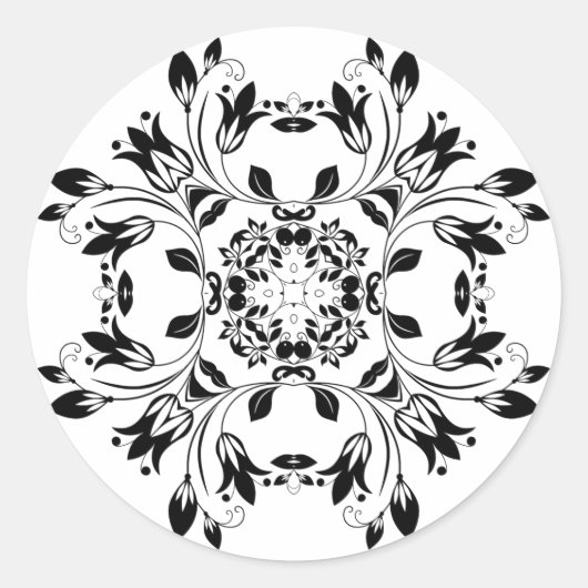 ダマスク白黒ステッカー ラウンドシール (正面)