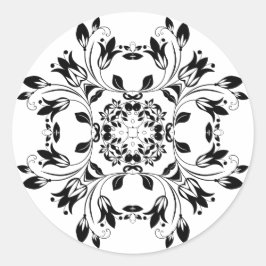 ダマスク白黒ステッカー ラウンドシール