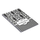 ダマスク白黒ストライプウェディングプランナーノート ノートブック (右側)