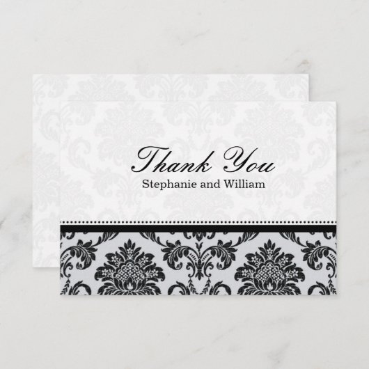 ダマスク白黒結婚サンキューカード サンキューカード (正面/裏面)