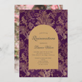 ダマスク紫王室の紫キンセアニェラ写真カード セーブザデート (正面/裏面)