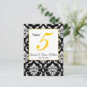 ダマスク結婚イエローのテーブル番号カード ポストカード (スタンド正面)