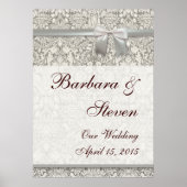 ダマスク結婚ヴィンテージホワイトの結婚古いレース ポスター (正面)