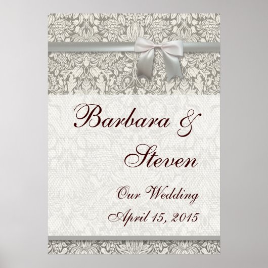 ダマスク結婚ヴィンテージホワイトの結婚古いレース ポスター (正面)