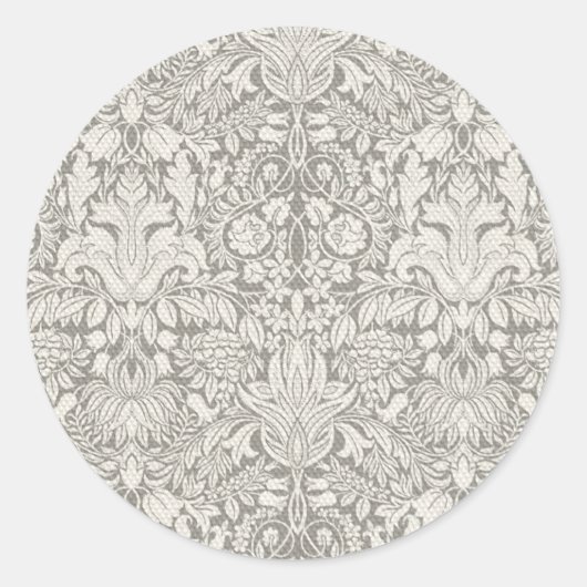 ダマスク結婚ヴィンテージホワイトの結婚古いレース ラウンドシール (正面)