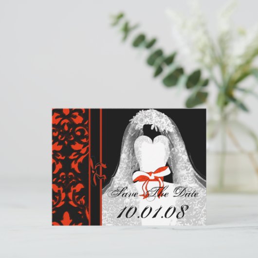 ダマスク結婚式の日付を保存 案内ポストカード (スタンド正面)