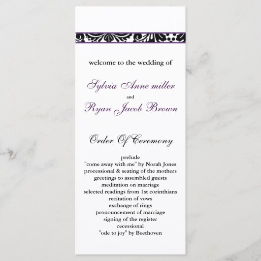 ダマスク縁どパープル結婚式 プログラム (正面)