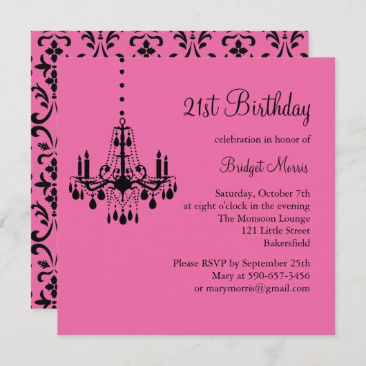 ダマスク織および水晶の第21誕生日の招待状 招待状 (正面/裏面)