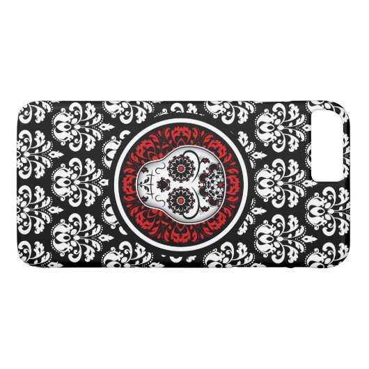 ダマスク織が付いている装飾的な砂糖のスカル Case-Mate iPhoneケース (裏面(横))