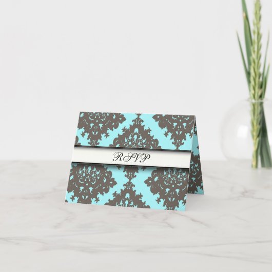ダマスク織のかわいいヴィンテージエレガントで上品なRSVPのカード 招待状 (正面)