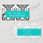 ダマスク織のインテリア・デザインの名刺の水の青 名刺 (正面/裏面)