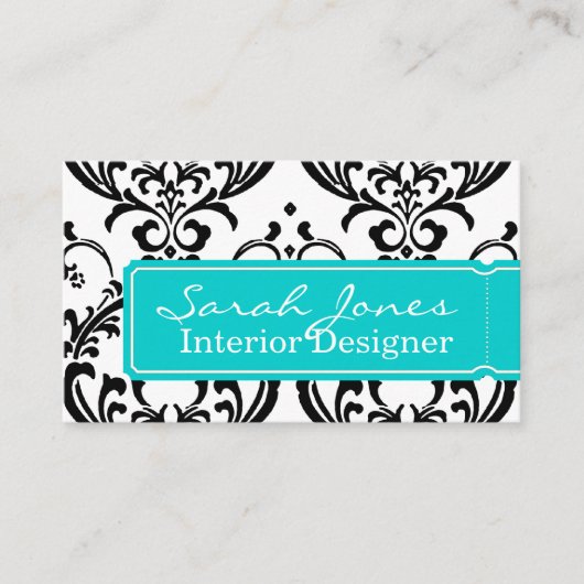 ダマスク織のインテリア・デザインの名刺の水の青 名刺 (正面)