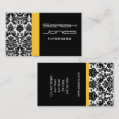 ダマスク織のインテリア・デザインの黒の黄色の名刺 名刺 (正面/裏面)