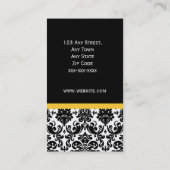 ダマスク織のインテリア・デザインの黒の黄色の名刺 名刺 (裏面)