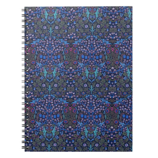 ダマスク織のウィリアム・モリス青い花のアールヌーボーのノート ノートブック (正面)