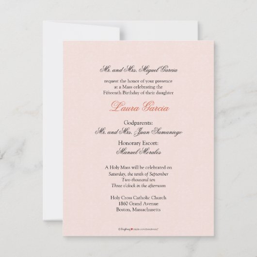 ダマスク織のキンセアニェラの英国の珊瑚の招待状 招待状 (裏面)