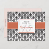 ダマスク織のキンセアニェラの英国の珊瑚の招待状 招待状 (正面/裏面)