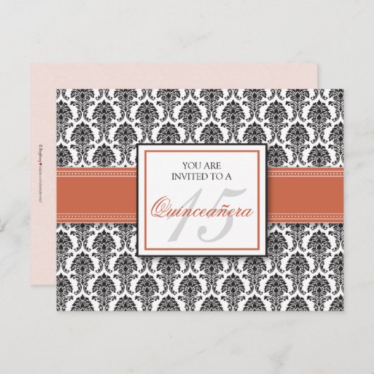 ダマスク織のキンセアニェラの英国の珊瑚の招待状 招待状 (正面/裏面)