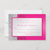 ダマスク織のキンセアニェラピンクおよび銀製のRSVPカード 出欠カード (裏面)