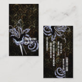 ダマスク織のグランジな蝶美容師のはさみ 予約カード (正面/裏面)