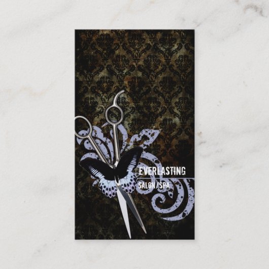 ダマスク織のグランジな蝶美容師のはさみ 予約カード (正面)