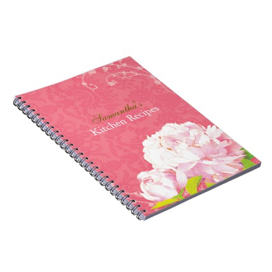 ダマスク織のシャクヤク及び渦巻の台所レシピジャーナル ノートブック (右側)