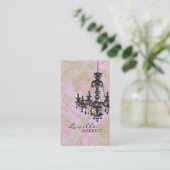 ダマスク織のシャンデリア2の名刺(ピンクの緑) 名刺 (スタンド正面)