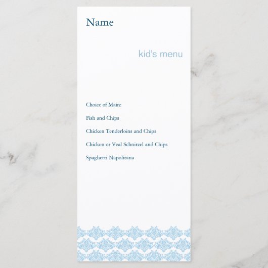 ダマスク織のシンプルの淡いブルーのイベントメニュー2 メニュー (裏面)