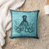 ダマスク織のティール（緑がかった色）のタコ クッション (ブランケット)