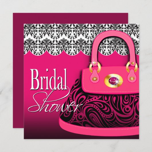 ダマスク織のハンドバッグのペイズリーの財布のブライダルシャワー 招待状 (正面/裏面)