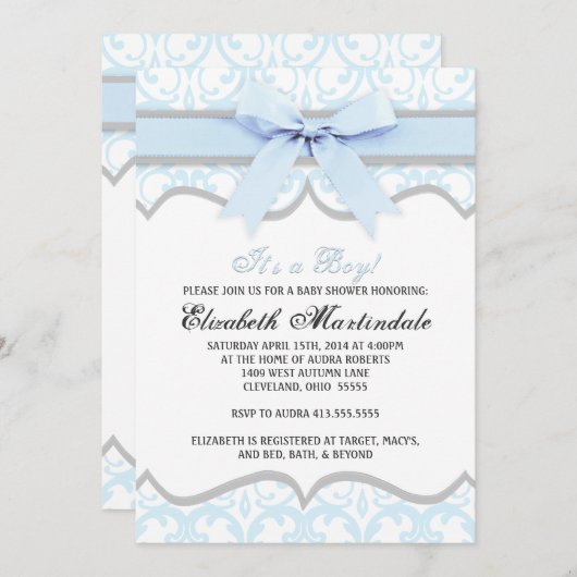 ダマスク織のハートの一流のベビーシャワーの招待状 招待状 (正面/裏面)