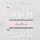 ダマスク織のバルミツワーのピンクの灰色の招待状 招待状 (正面/裏面)