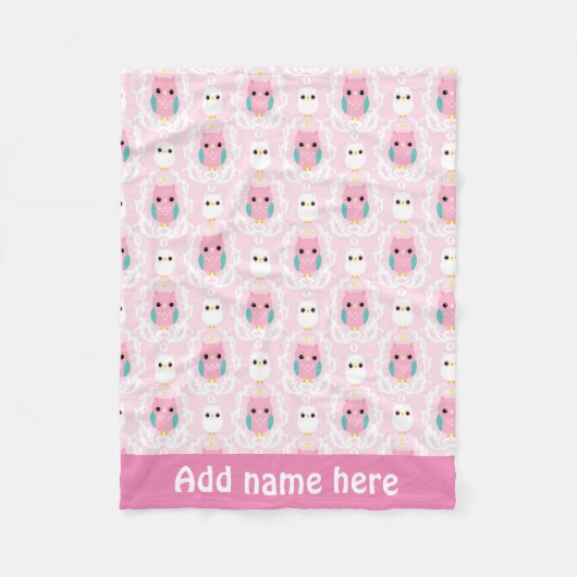 ダマスク織のフクロウは一流の女の子のベビーブランケットを加えます フリースブランケット (正面)