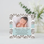 ダマスク織のベビーの発表の青およびブラウン 案内状 (スタンド正面)